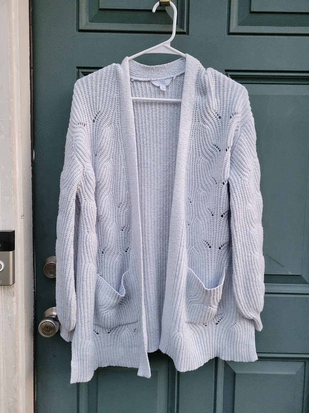 Time and Tru Light Gray Open-Front Knit Cardigan